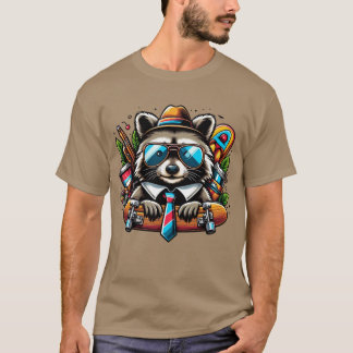 Camiseta Skater Raccoon Guay Animal con mochila y piel
