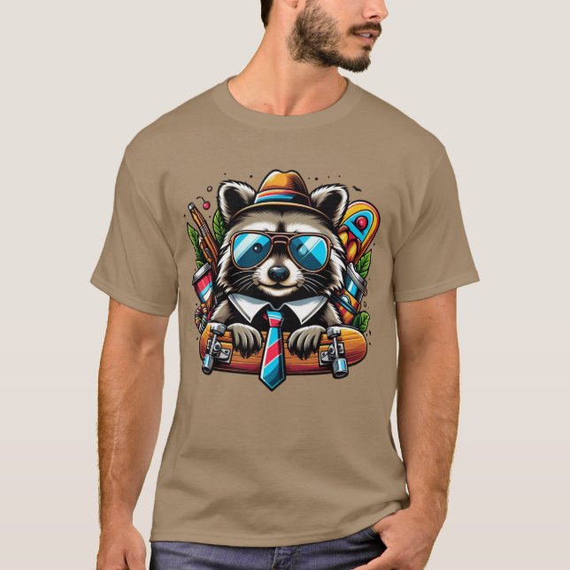 Camiseta Skater Raccoon Guay Animal con mochila y piel (Anverso)
