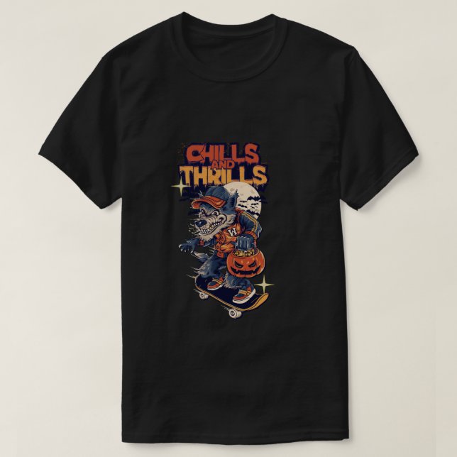 Camiseta Skater Werewolf Halloween Escalofríos y Thrills Re (Diseño del anverso)