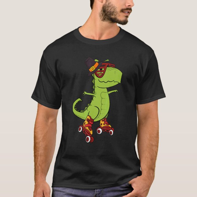 Camiseta Skating Dinosaur Thanksgiving Day Cool Rex Roller  (Anverso)