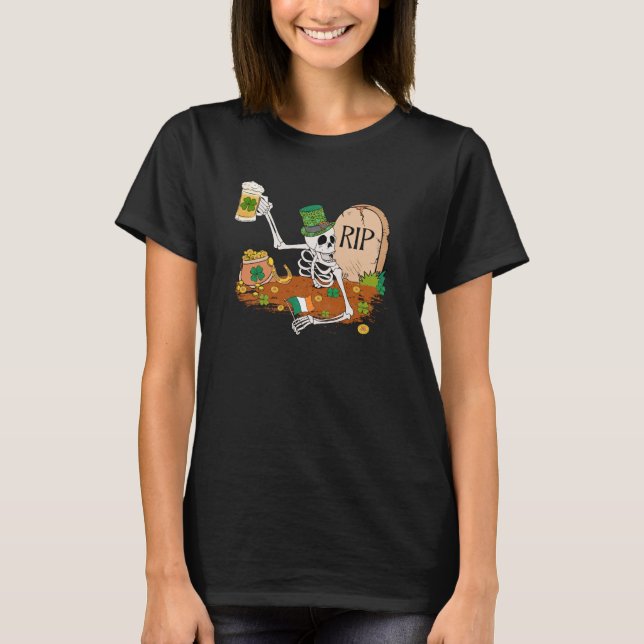 Camiseta Skeleting Beer St Patricks Day Leprechaun (Anverso)