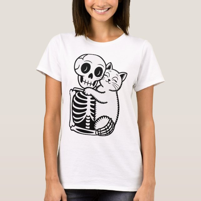 Camiseta Skeleton abrazando a un gato (Anverso)