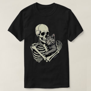 Camiseta Skeleton abrazando a un gato gracioso amante de un