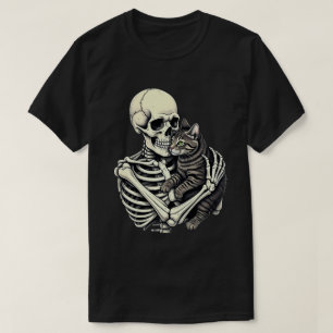 Camiseta Skeleton abrazando a un gato gracioso amante de un