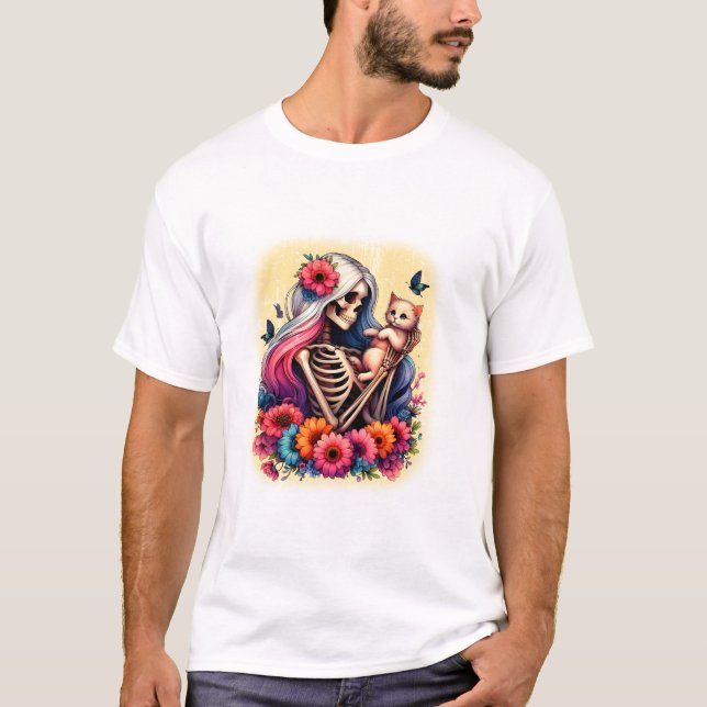 Camiseta Skeleton And Cute Kitten (Anverso)