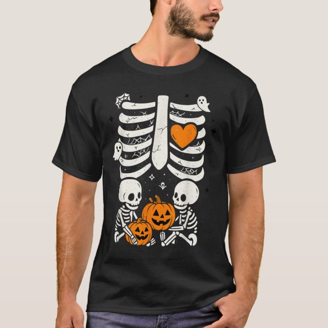 Camiseta Skeleton Baby Twins Halloween Pregnancy Announceme (Anverso)