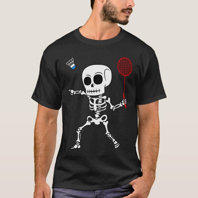 Camiseta Skeleton Badminton Halloween Smash Shuttle Easy Co (Anverso)