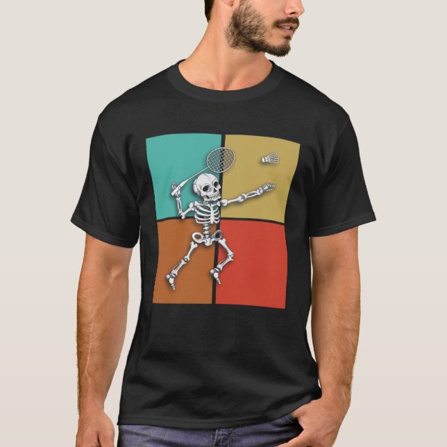Camiseta Skeleton Badminton Halloween Smash Shuttlecock (Anverso)