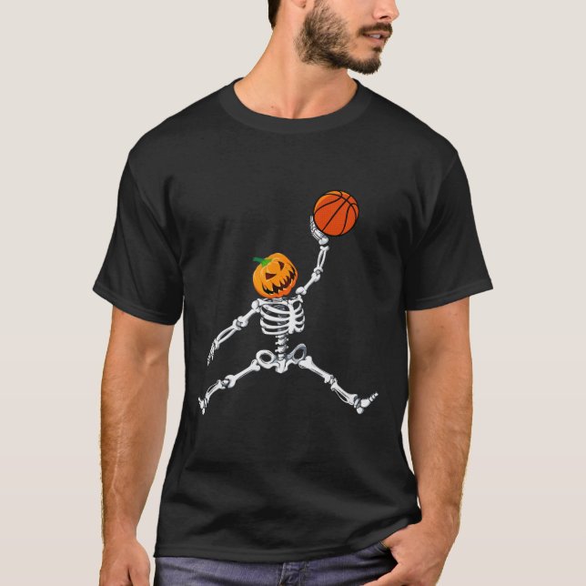 Camiseta Skeleton Basketball Halloween Calabaza Slam Dunk (Anverso)