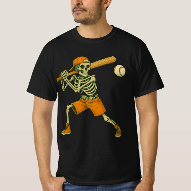 Camiseta Skeleton Batting Baseball Halloween Mens Womens Ki (Anverso)