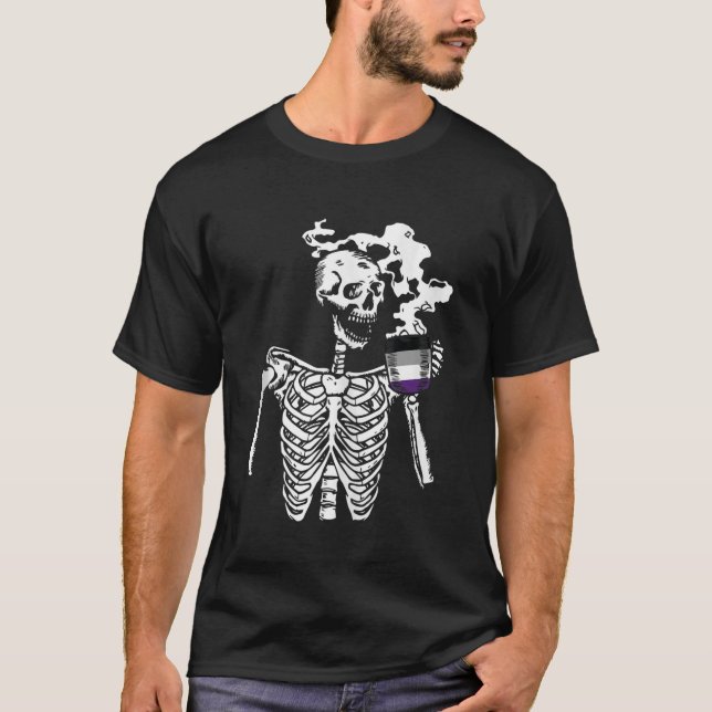 Camiseta Skeleton Bebe Café Asexual Orgullo Calavera LGBTQ (Anverso)