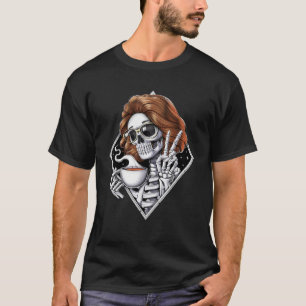 Camiseta Skeleton Bebe café Hippie Signo de paz Gótico Co
