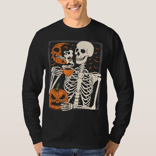 Camiseta Skeleton Bebe Café Lover Halloween Skull ML (Anverso)