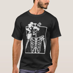 Camiseta Skeleton Beber café Front White