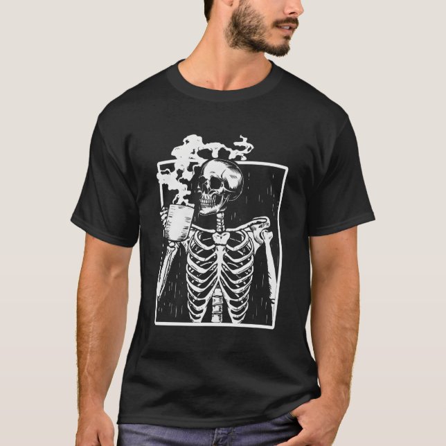 Camiseta Skeleton Beber café Front White (Anverso)