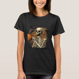 Camiseta Skeleton Beber café Funny Skull Halloween Cos