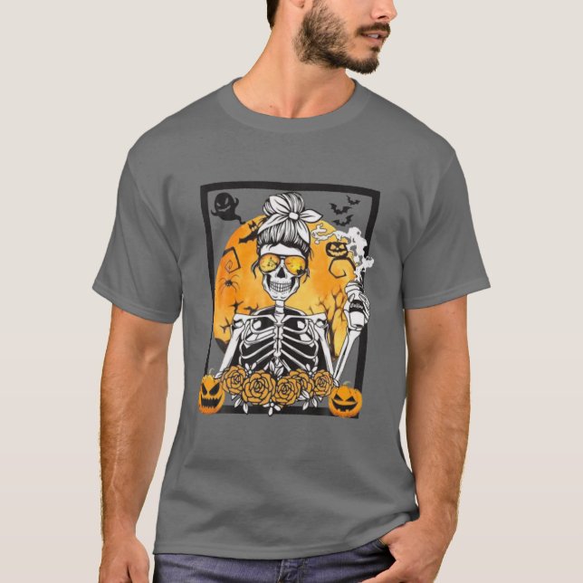 Camiseta Skeleton Beber café Funny Skull Halloween Cos (Anverso)