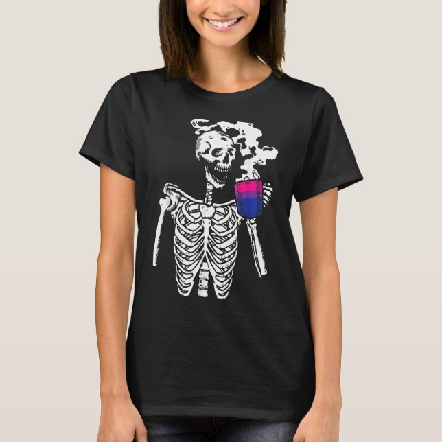 Camiseta Skeleton Beber café Gay Pride Skull Lgbt (Anverso)