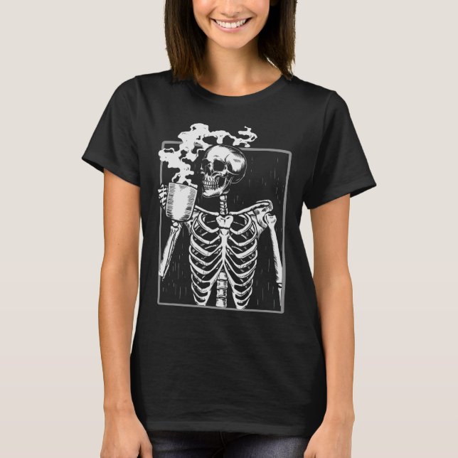 Camiseta Skeleton Beber café Gracioso Cráneo Hombres Hombre (Anverso)