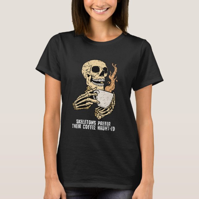 Camiseta Skeleton Beber café Halloween Funny Bones Sku (Anverso)