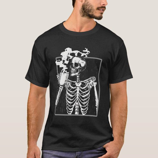 Camiseta Skeleton Beber café Halloween Skull (Anverso)
