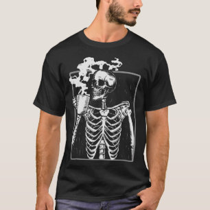 Camiseta Skeleton Beber café Hombres Fun Skull Hombres Muje