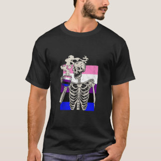 Camiseta Skeleton Beber café LGBT Q Retro Genderfluido