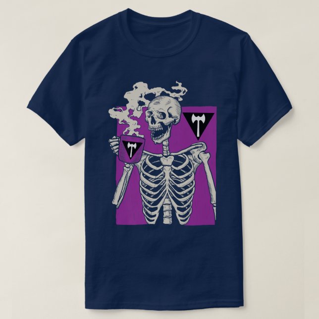 Camiseta Skeleton Beber café LGBTQ Orgullo Retro Lesbiano (Diseño del anverso)