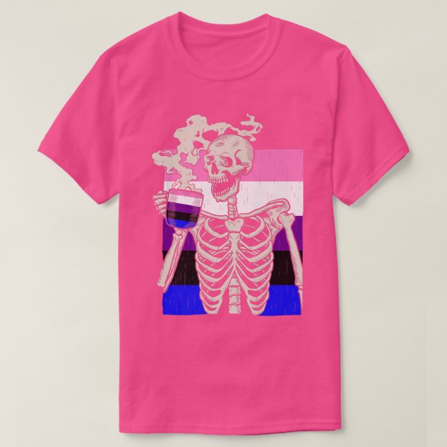Camiseta Skeleton Beber café LGBTQ Retro Genderfluido P (Diseño del anverso)