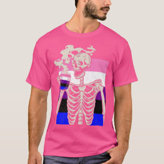 Camiseta Skeleton Beber café LGBTQ Retro Genderfluido P