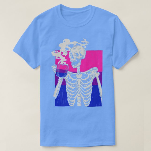 Camiseta Skeleton Beber café LGBTQ Retro Orgullo Biseual (Diseño del anverso)