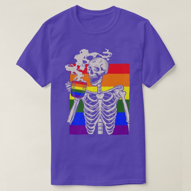 Camiseta Skeleton Beber café LGBTQ Retro Orgullo Gay Fla (Diseño del anverso)