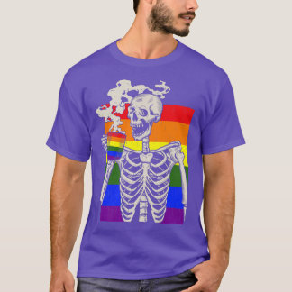 Camiseta Skeleton Beber café LGBTQ Retro Orgullo Gay Fla
