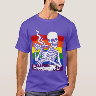 Camiseta Skeleton Beber café LGBTQ Retro Orgullo Gay Fla