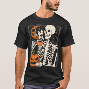Camiseta Skeleton Beber café Lover Halloween Skull Men