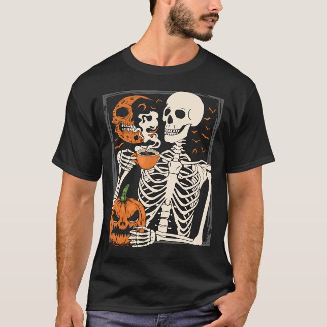 Camiseta Skeleton Beber café Lover Halloween Skull Men (Anverso)