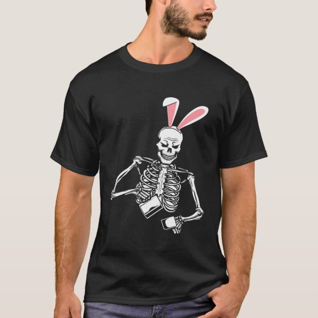 Camiseta Skeleton Beber café Semana Santa Conejito Orejas P (Anverso)