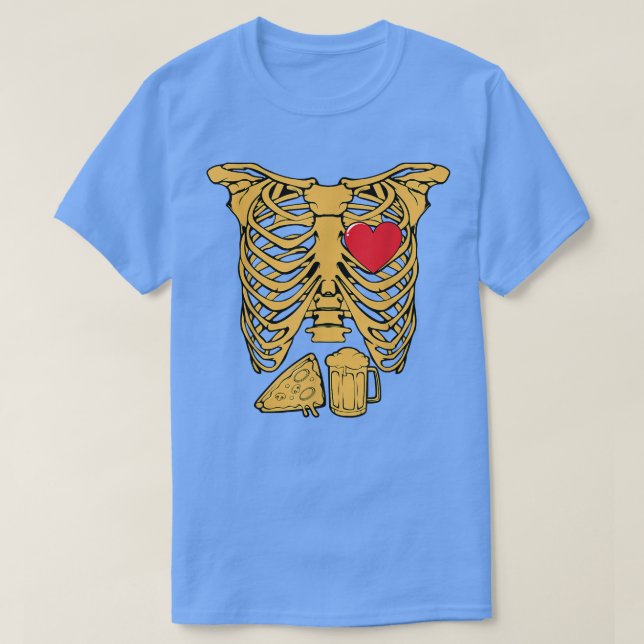 Camiseta Skeleton Beer Pizza Lover Pareja de Embarazo Graci (Diseño del anverso)