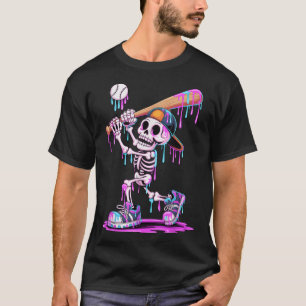 Camiseta Skeleton Béisbol Drin Niños Jóvenes Halloween