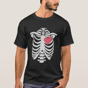 Camiseta Skeleton Big Heart Bones Halloween Médica X-Ray Nu