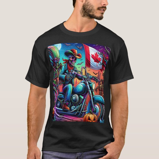 Camiseta Skeleton Biker's Halloween Adventure (Anverso)