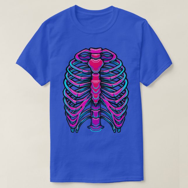 Camiseta Skeleton Bright Pink Blue Cyber Design  (Diseño del anverso)
