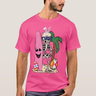 Camiseta Skeleton Bunny Ears Surfer Easter Egg Hung Surf