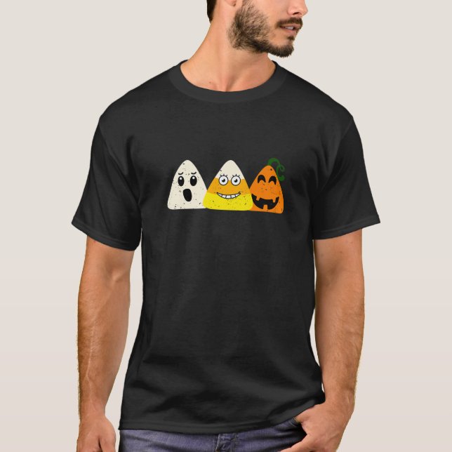 Camiseta Skeleton Candy Corn Skull Pumpkin Fun Halloween Co (Anverso)