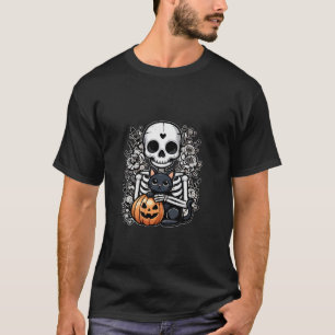Camiseta Skeleton Cat Design Para Hombres Mujeres Niños Gra
