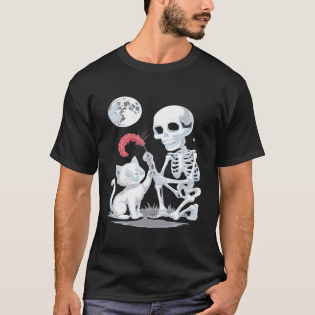 Camiseta Skeleton Cat Halloween Funny Cute Spooky Essential (Anverso)