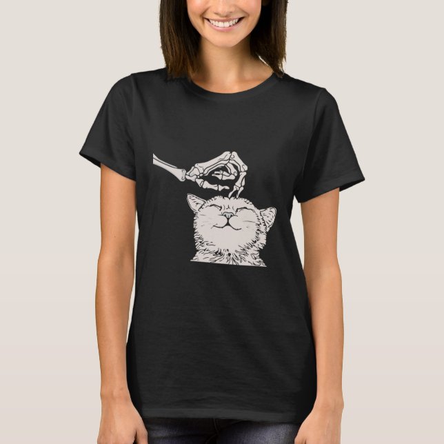 Camiseta Skeleton Cat Hand Lazy Halloween disfraz Guay Bone (Anverso)