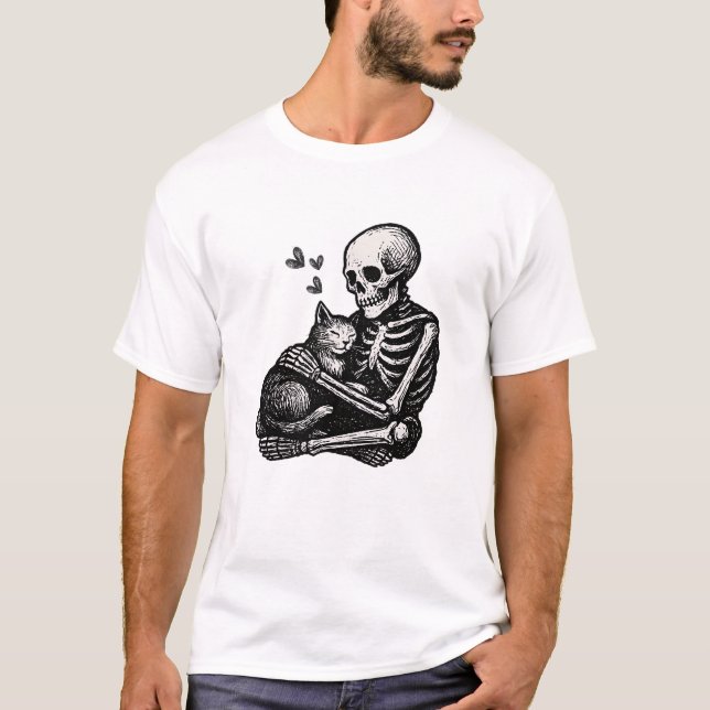 Camiseta Skeleton Cat Love Gothic Art (Anverso)