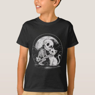 Camiseta Skeleton Cat Skull Kitty Cute Gótico Halloween Cos