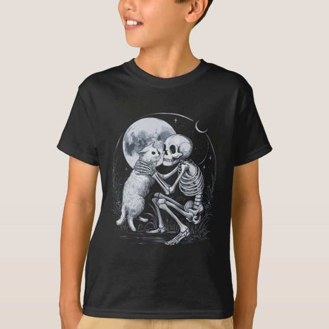 Camiseta Skeleton Cat Skull Kitty Cute Gótico Halloween Cos (Anverso)